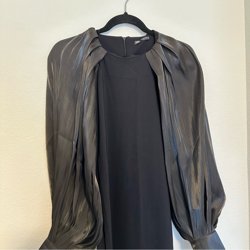 ZARA Oversized Column Balloon Sleeves Combination Dress Black Size S Women’s - Picture 3 of 8